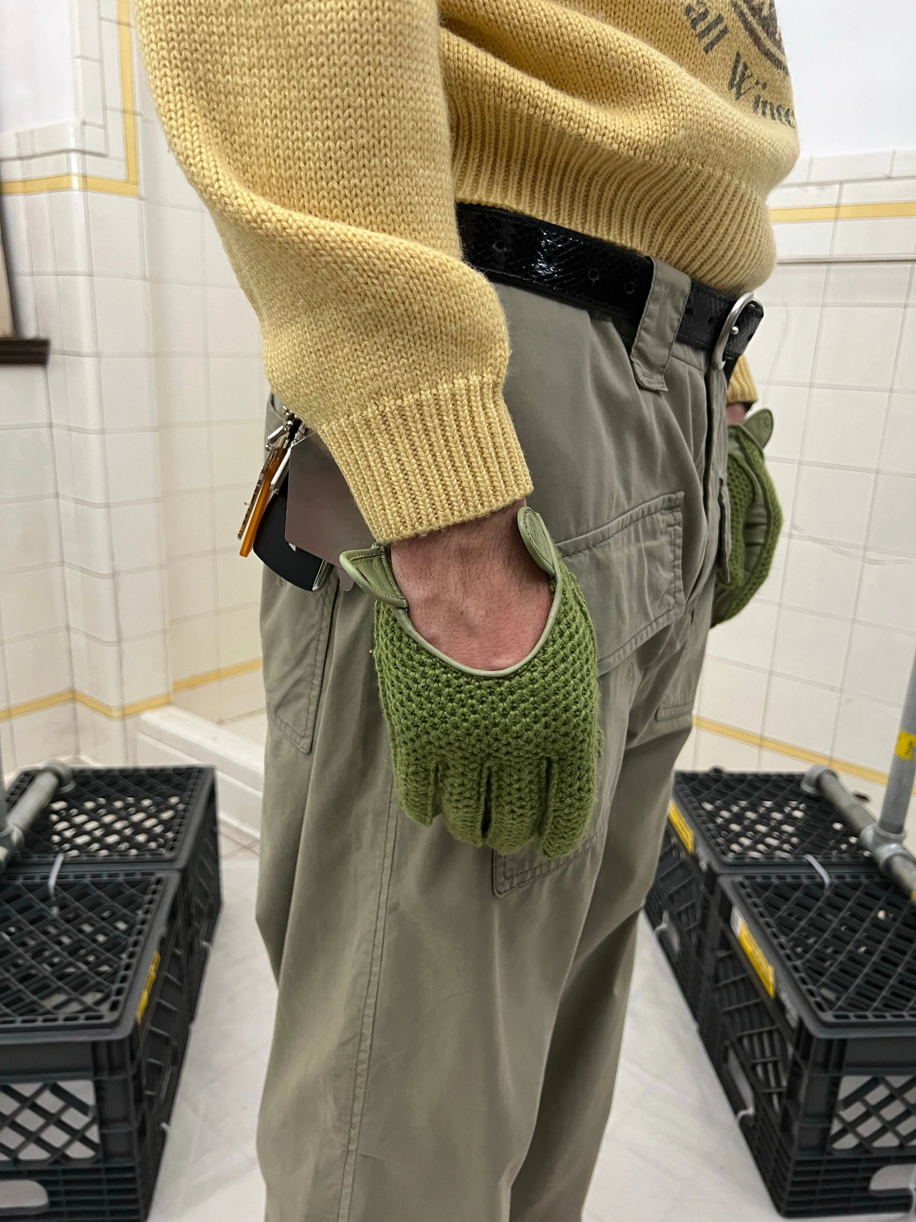 1980s Armani Tonal Green Gloves - Size M