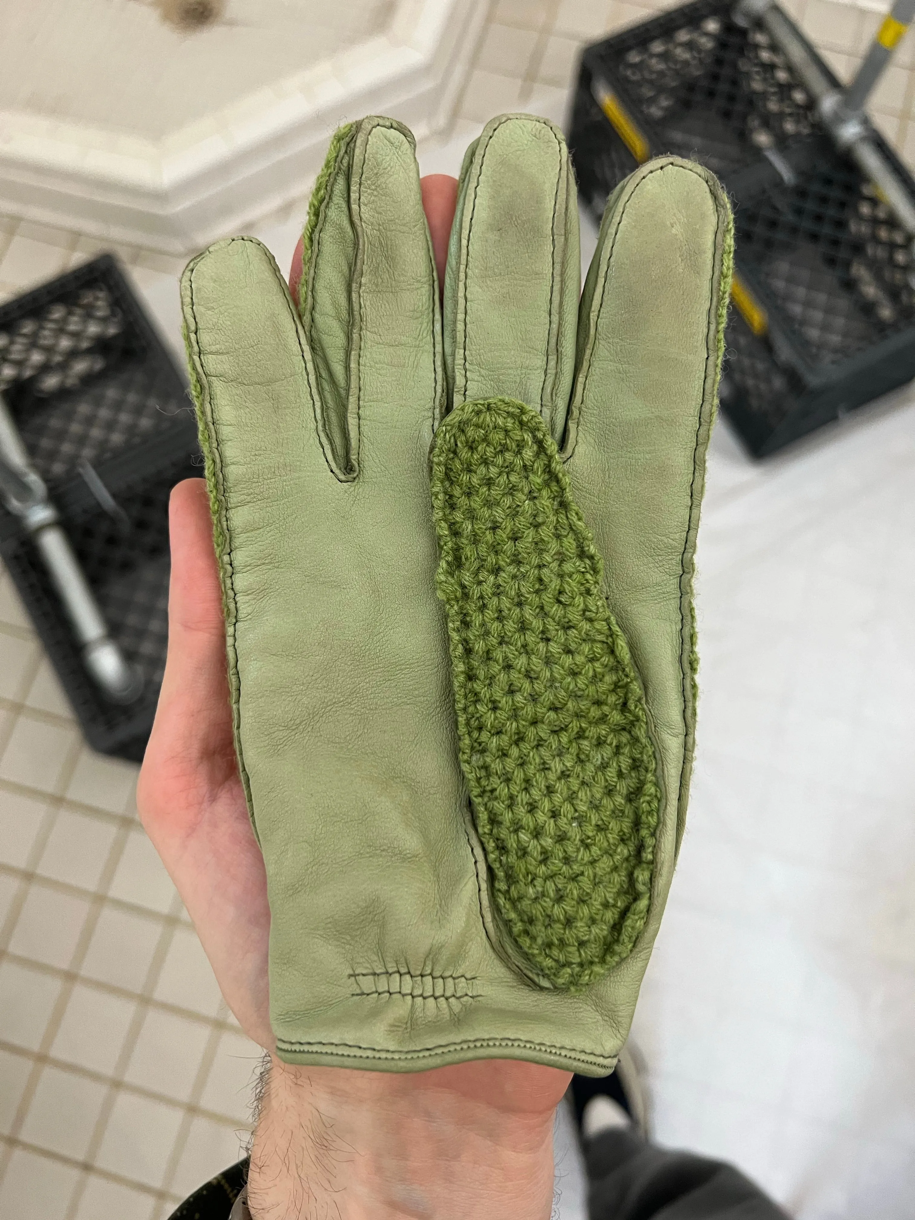 1980s Armani Tonal Green Gloves - Size M