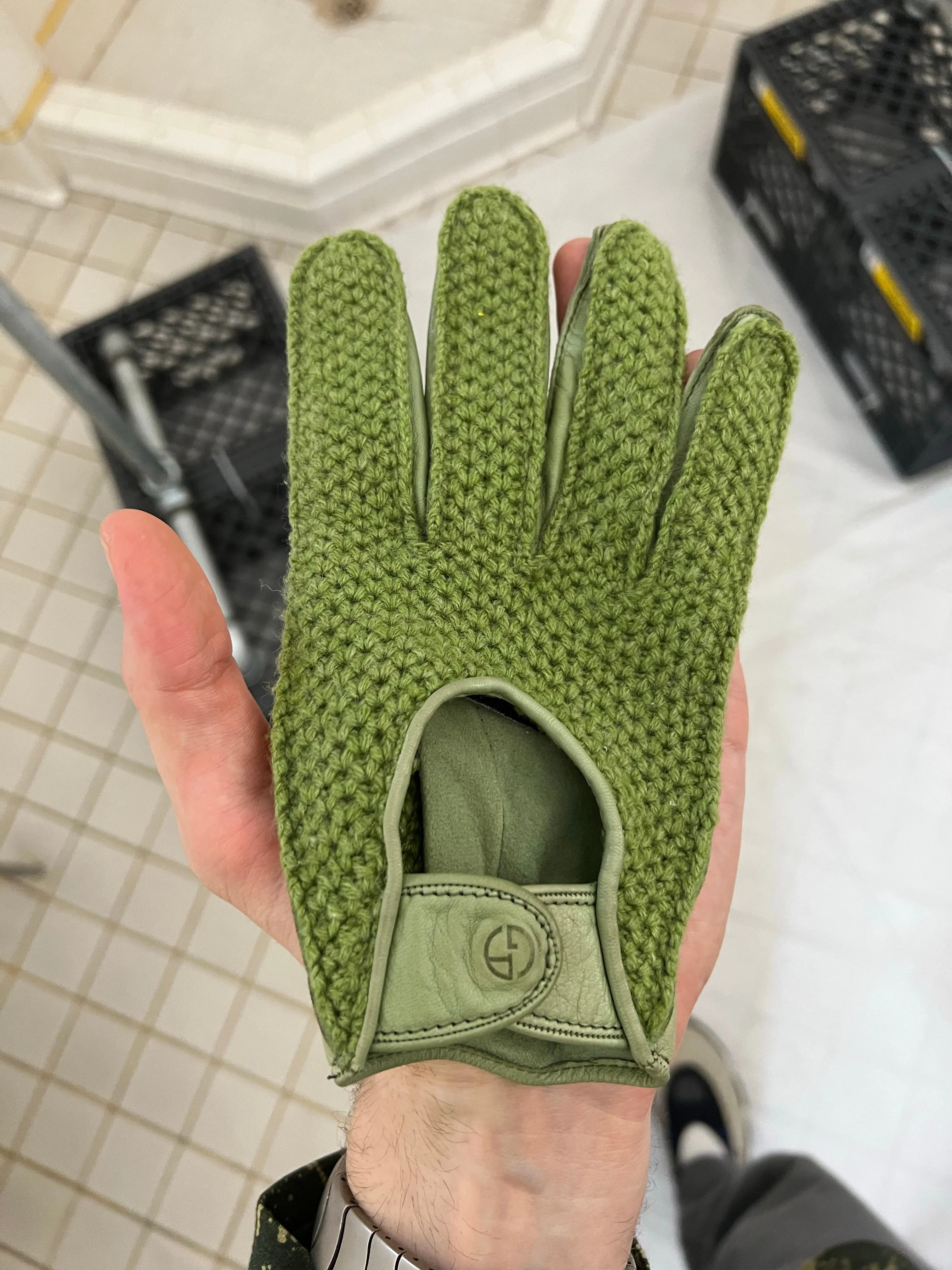 1980s Armani Tonal Green Gloves - Size M