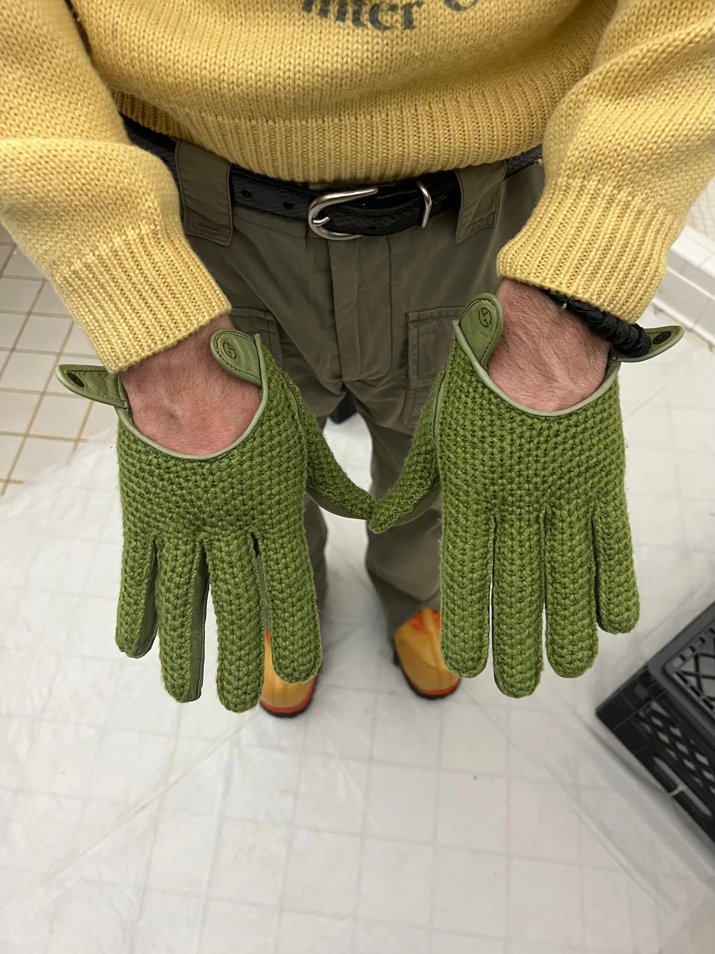 1980s Armani Tonal Green Gloves - Size M