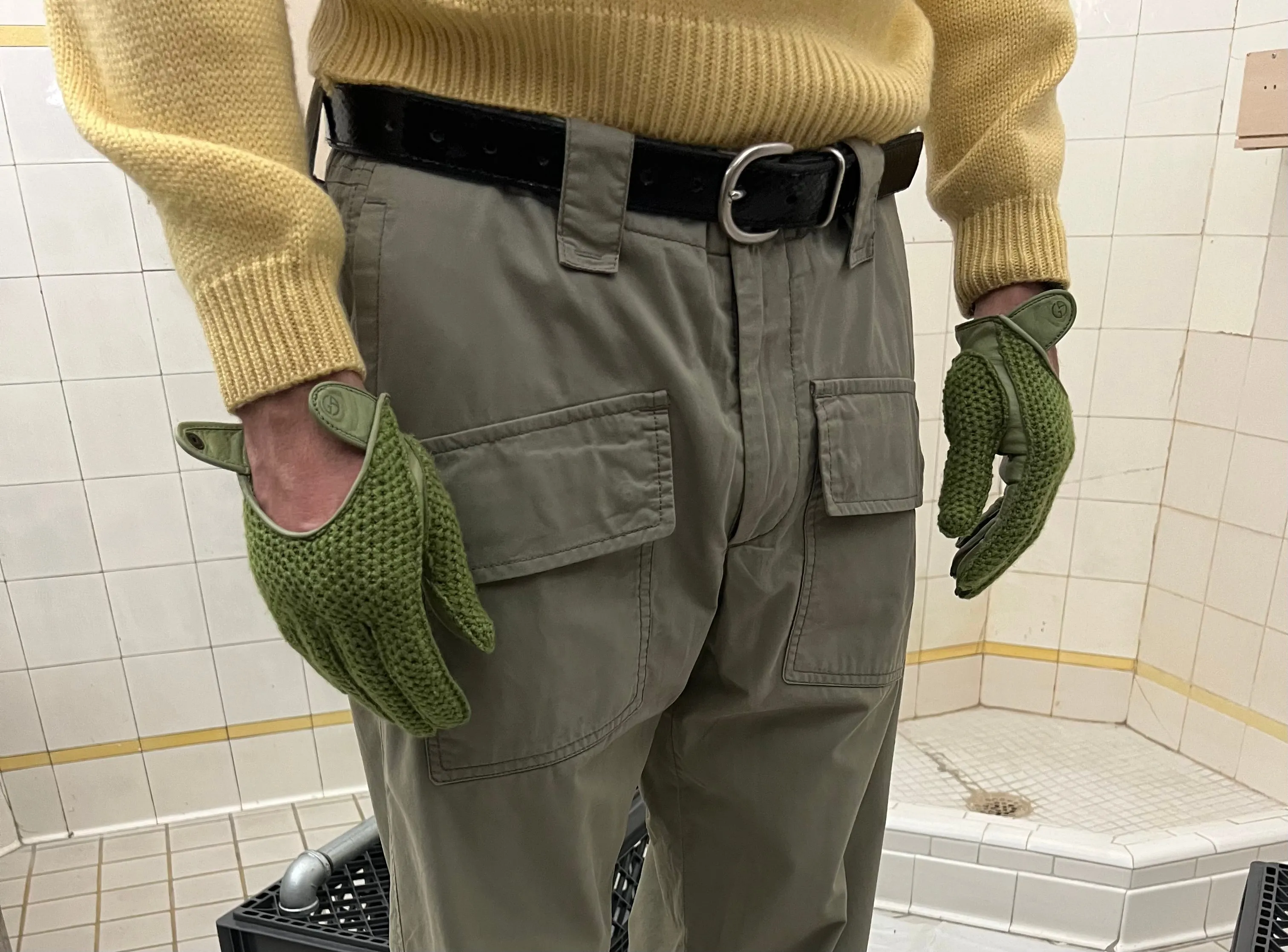 1980s Armani Tonal Green Gloves - Size M
