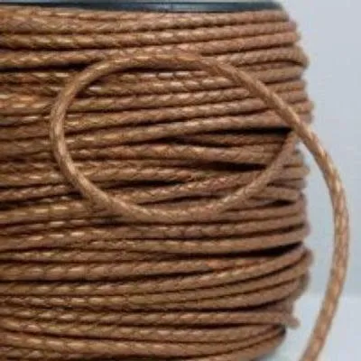 3mm Braided Metallic Bronze Round Leather Cord by the Foot