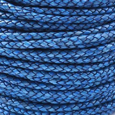 5mm Braided Natural Blue Round Leather Cord by the Foot