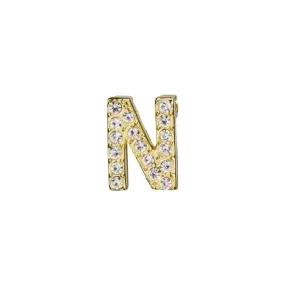 Alphabet Pendant, Letter 'N' with Tube Bail 7mm, Gold Finish (1 Piece)