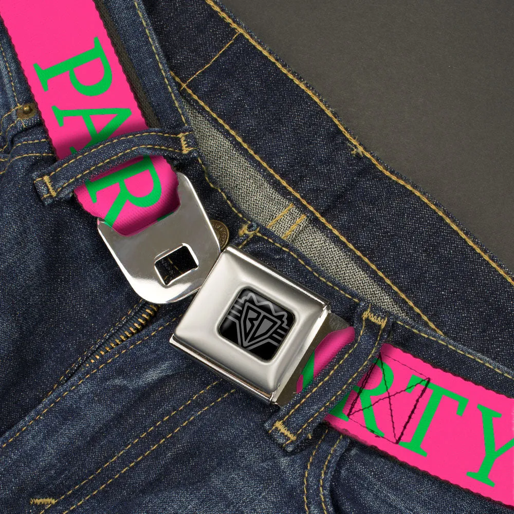 BD Wings Logo CLOSE-UP Black/Silver Seatbelt Belt - PARTY Pink/Green Webbing