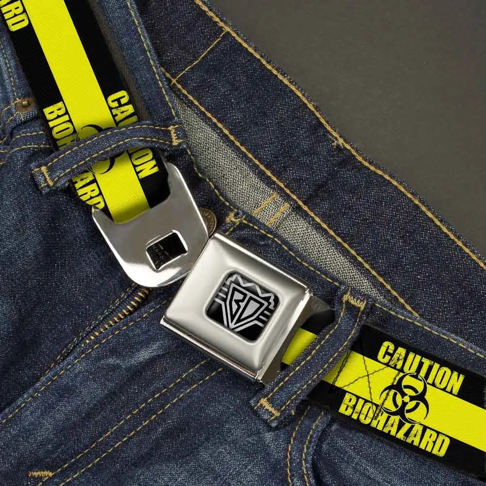 BD Wings Logo CLOSE-UP Full Color Black Silver Seatbelt Belt - CAUTION BIOHAZARD Black/Yellow Webbing