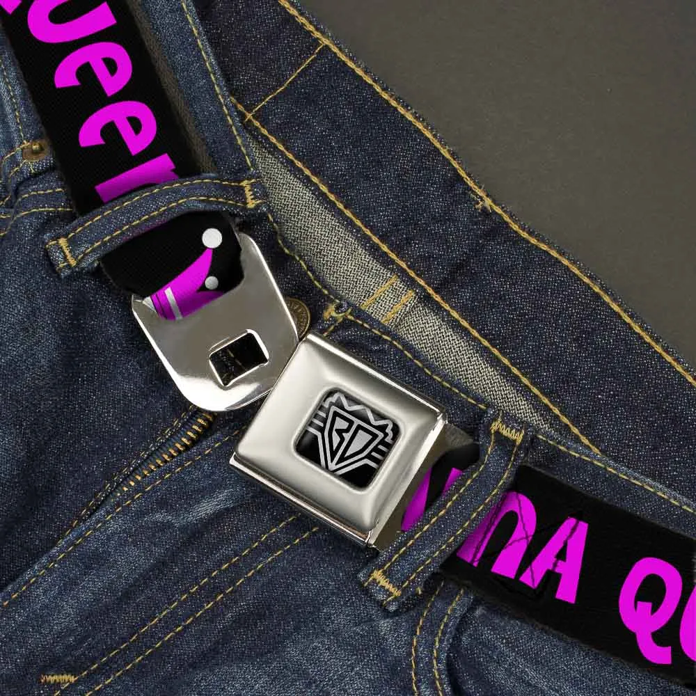 BD Wings Logo CLOSE-UP Full Color Black Silver Seatbelt Belt - DRAMA QUEEN Black/Fuchsia Webbing