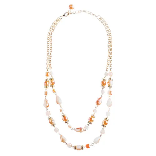 Beautiful Fashion Beads Double Layered Design Statement Necklace Set Pink