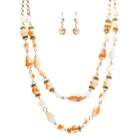 Beautiful Fashion Beads Double Layered Design Statement Necklace Set Pink