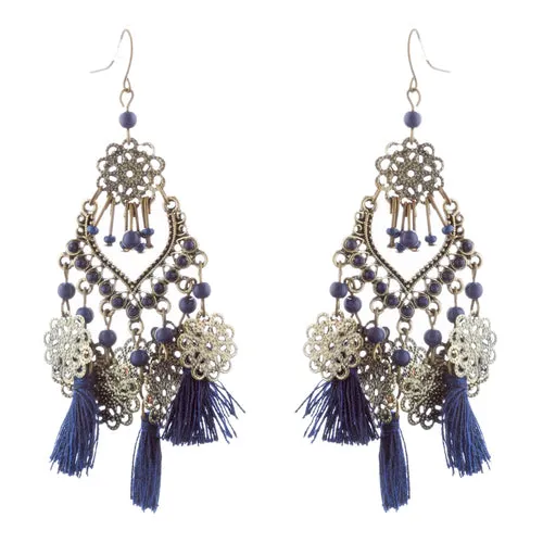 Beautiful Statement Fashion Style Tassel  Beads Dangle Earrings E952 Blue