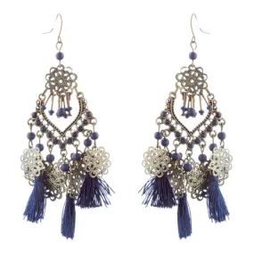 Beautiful Statement Fashion Style Tassel  Beads Dangle Earrings E952 Blue