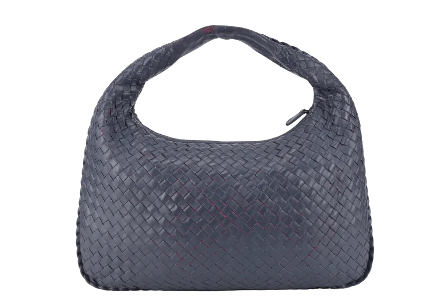 BOTTEGA VENETTA INTRECCIATO HOBO BAG GREY WITH PINK CALF LEATHER SILVER HARDWARE SILVER HARDWARE NO DUST COVER
