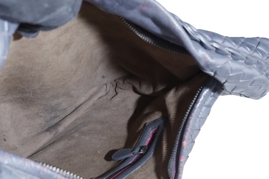 BOTTEGA VENETTA INTRECCIATO HOBO BAG GREY WITH PINK CALF LEATHER SILVER HARDWARE SILVER HARDWARE NO DUST COVER