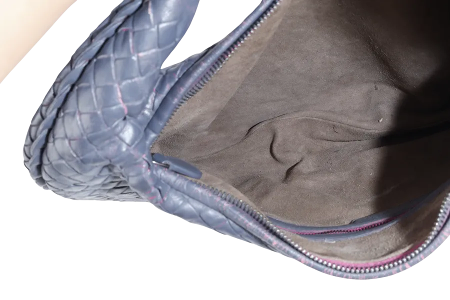 BOTTEGA VENETTA INTRECCIATO HOBO BAG GREY WITH PINK CALF LEATHER SILVER HARDWARE SILVER HARDWARE NO DUST COVER