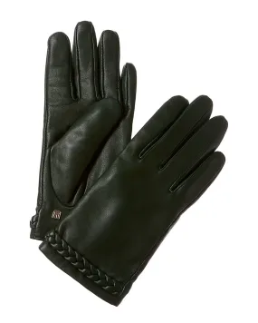 Bruno Magli Braid Cuff Cashmere-Lined Leather Gloves