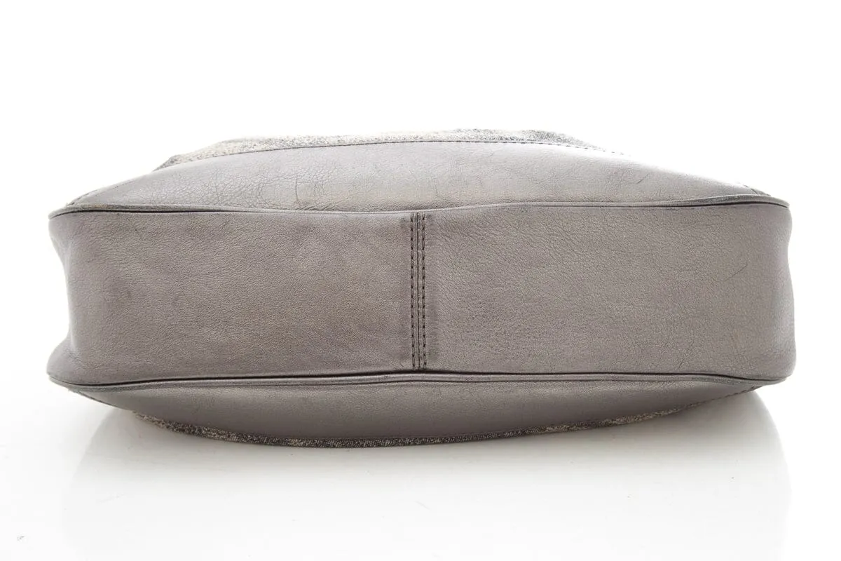 Burberry Silver Fairby Hobo Shimmer Nova Check Canvas Leather Trim Hobo