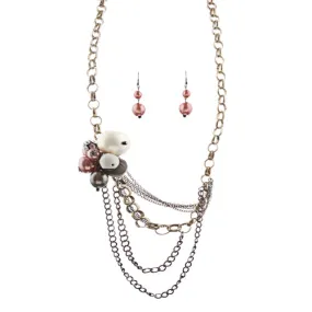 Camouflage Design Chain Layered Necklace Earring Set