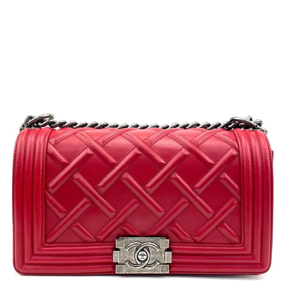 CHANEL 2012-2013 Quilted Embossed Medium Boy Bag - Red - OUTLET ITEM FINAL SALE