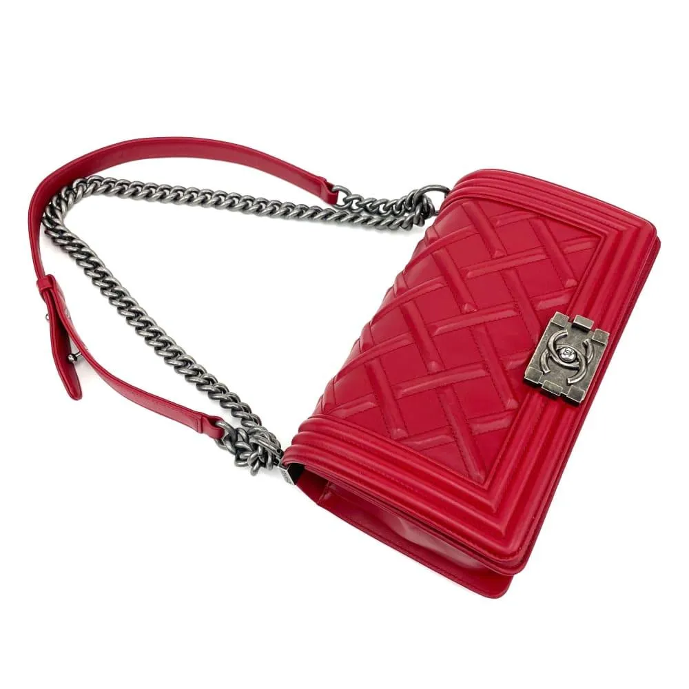 CHANEL 2012-2013 Quilted Embossed Medium Boy Bag - Red - OUTLET ITEM FINAL SALE