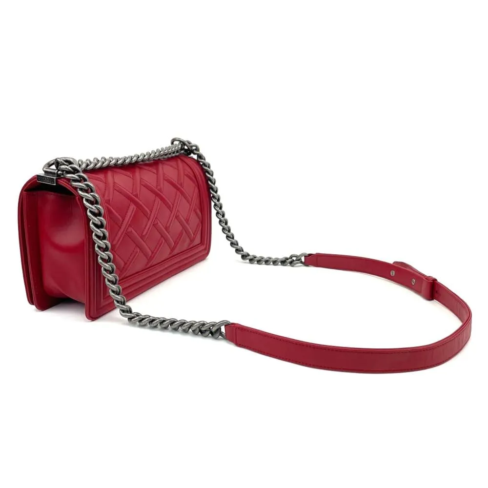 CHANEL 2012-2013 Quilted Embossed Medium Boy Bag - Red - OUTLET ITEM FINAL SALE