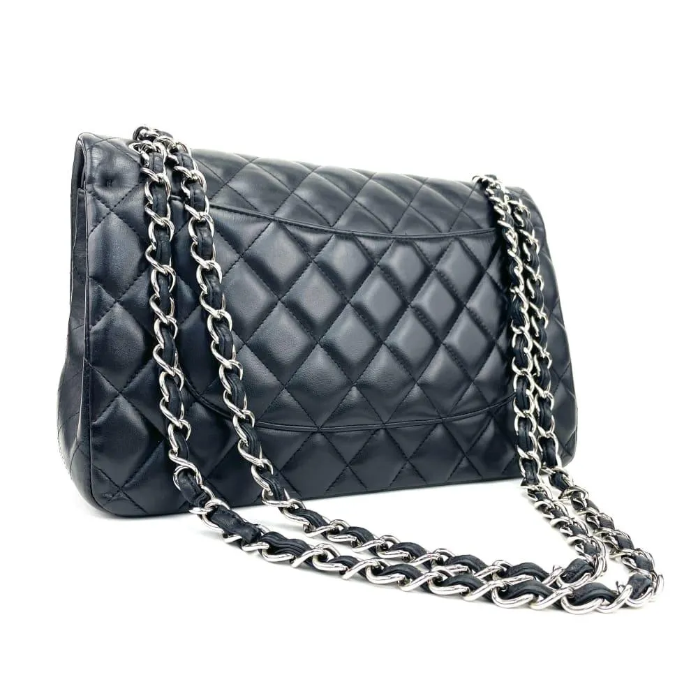 CHANEL Classic Jumbo Double Flap Lambskin Bag w/Silver