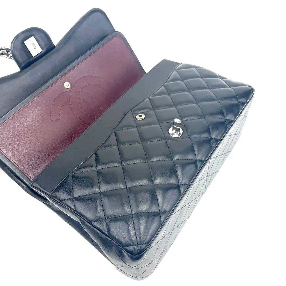 CHANEL Classic Jumbo Double Flap Lambskin Bag w/Silver