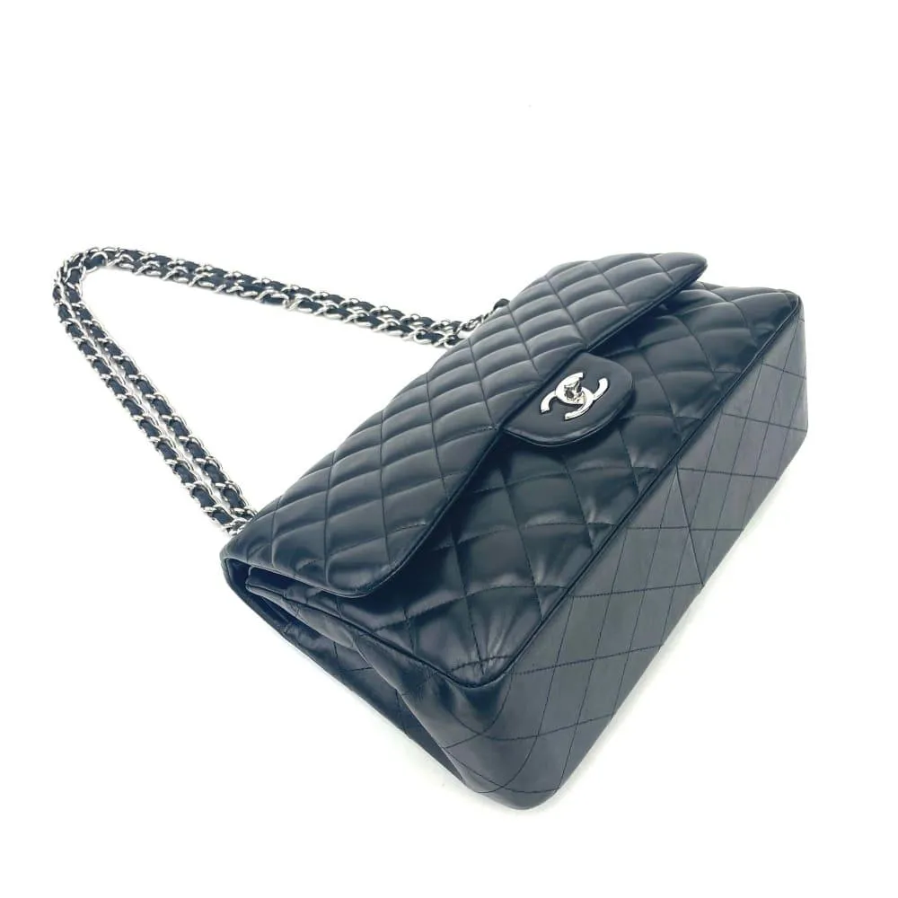 CHANEL Classic Jumbo Double Flap Lambskin Bag w/Silver
