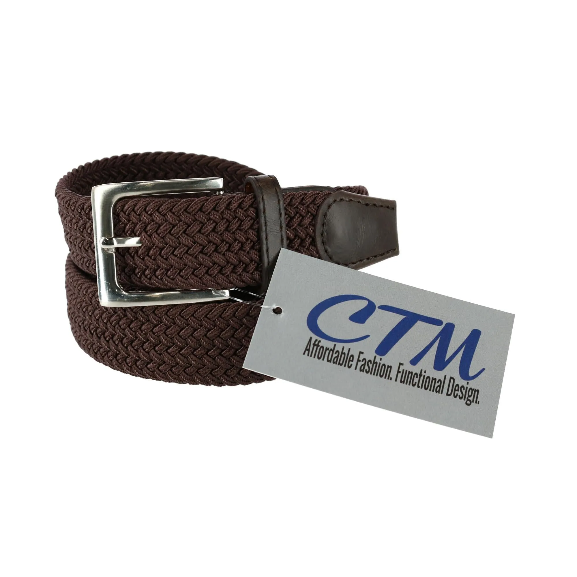 CTM® Men's Elastic Braided Stretch Belt with Silver Buckle