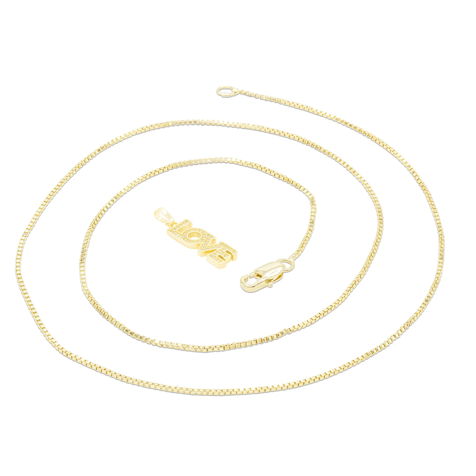 Cubic Zirconia 14K Gold Filled Long Love Pendant Necklace Set