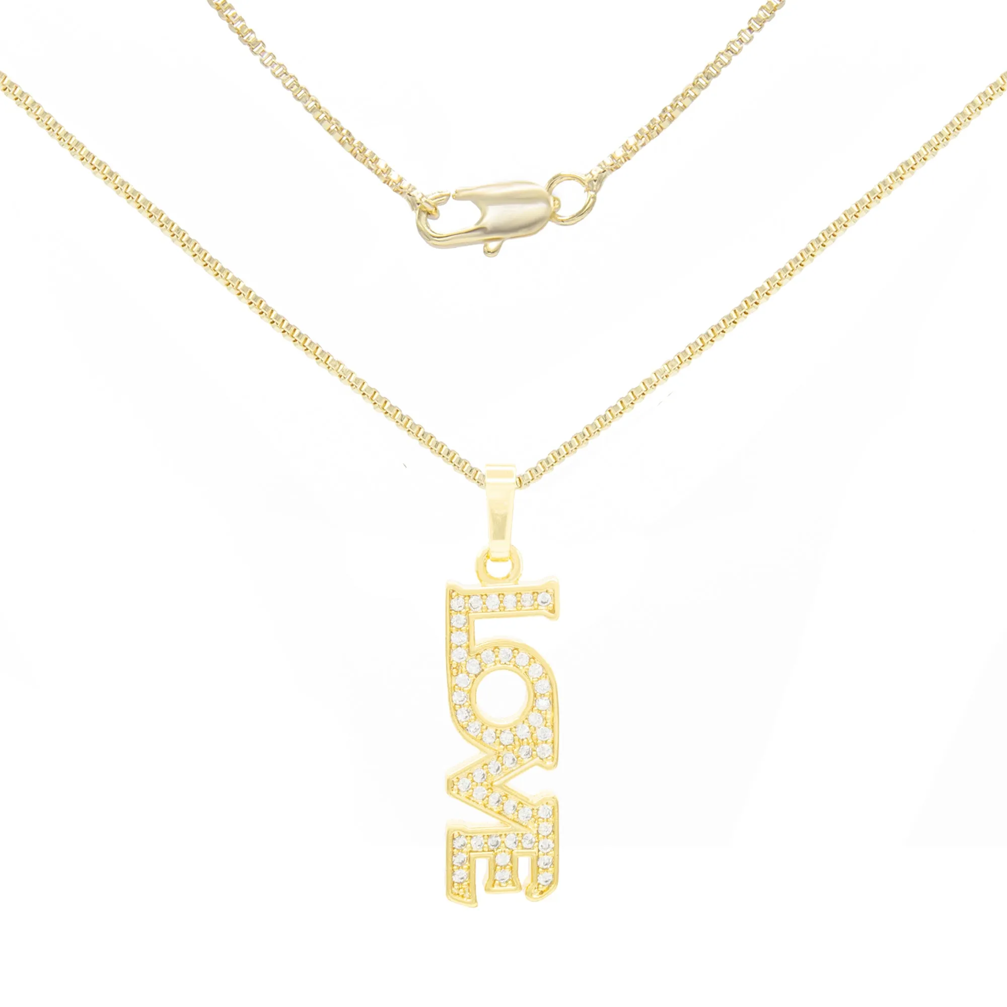 Cubic Zirconia 14K Gold Filled Long Love Pendant Necklace Set