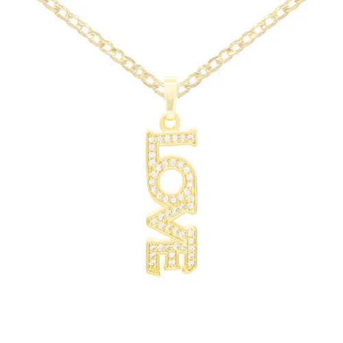 Cubic Zirconia 14K Gold Filled Long Love Pendant Necklace Set