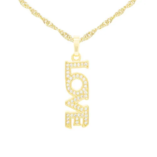 Cubic Zirconia 14K Gold Filled Long Love Pendant Necklace Set