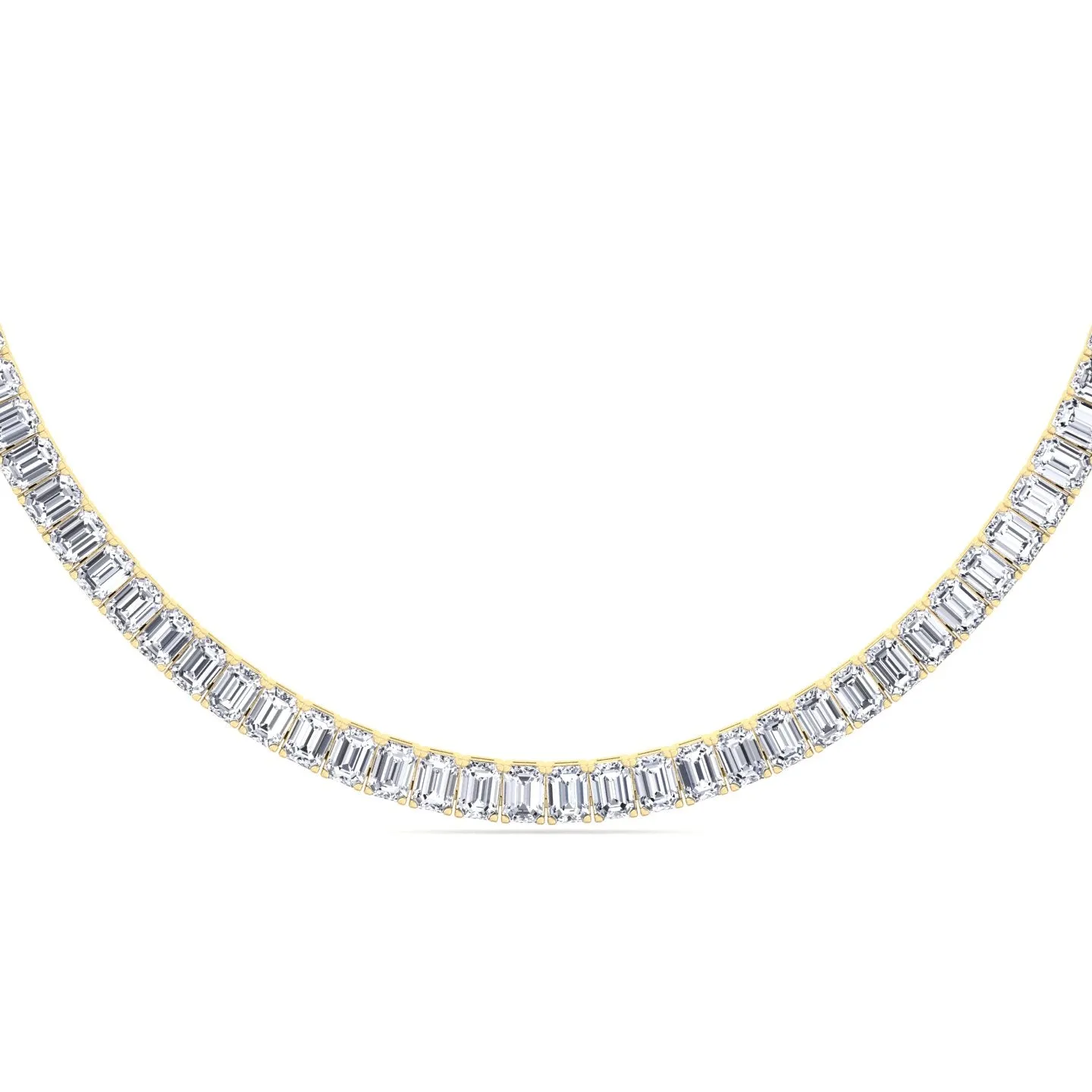 Emerald Shape Prong Setting Natural Diamond Tennis Necklace 18K Solid Gold