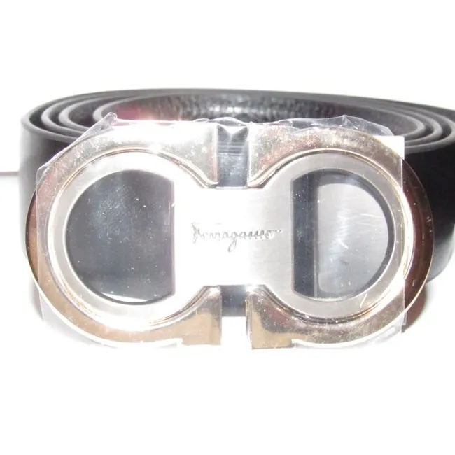 Ferragamo Black/Brown Belt w Two Tone Gancini Buckle