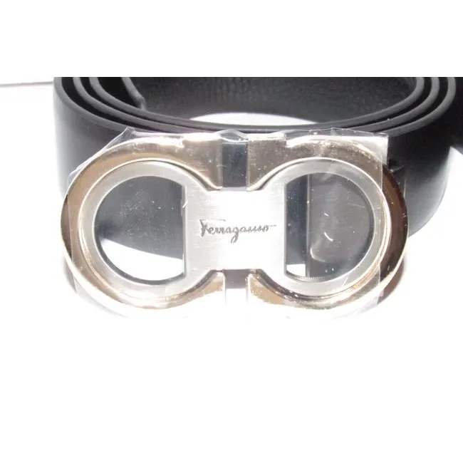Ferragamo Black/Brown Belt w Two Tone Gancini Buckle