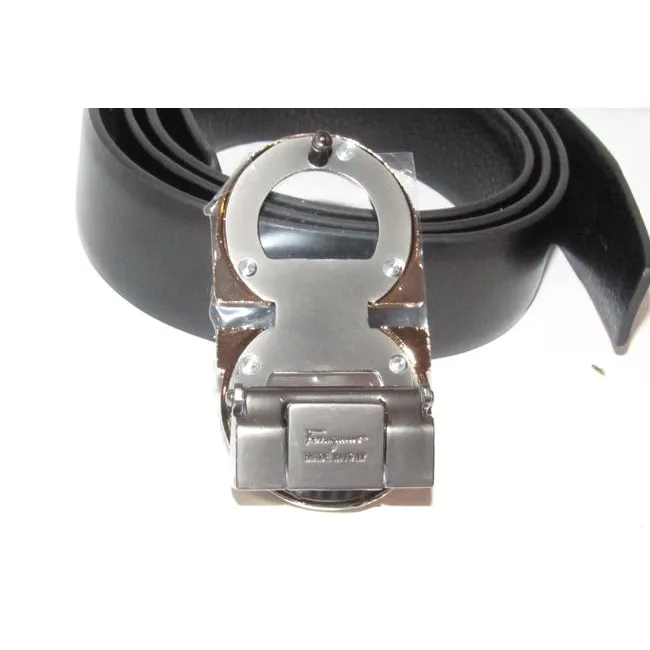 Ferragamo Black/Brown Belt w Two Tone Gancini Buckle