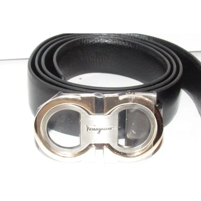 Ferragamo Black/Brown Belt w Two Tone Gancini Buckle