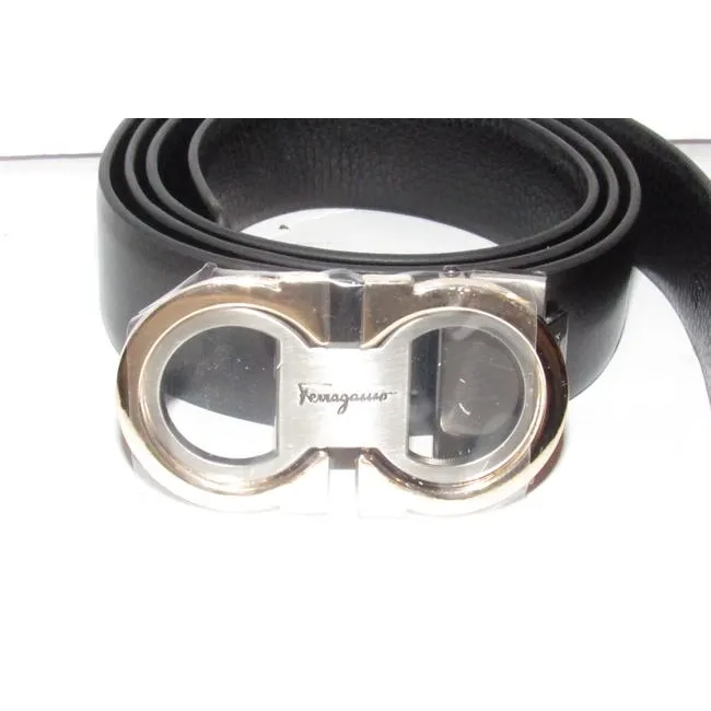 Ferragamo Black/Brown Belt w Two Tone Gancini Buckle