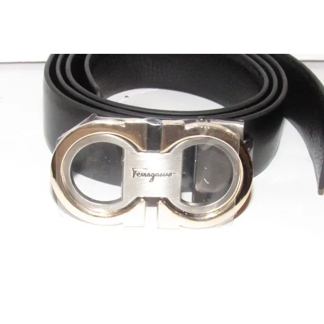 Ferragamo Black/Brown Belt w Two Tone Gancini Buckle