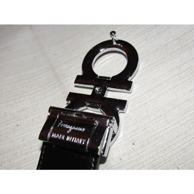 Ferragamo Black/Brown Leather W Gancini Buckle