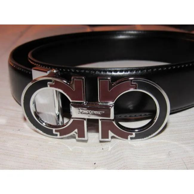 Ferragamo Black/Brown Leather W Gancini Buckle