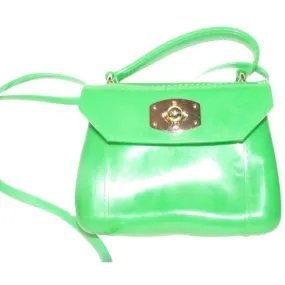 Furla, 'Candy' line, translucent lime jelly plastic, two-way style bag with gold hardware, a twist lock closure, removable strap, and a fun retro style
