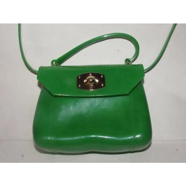 Furla, 'Candy' line, translucent lime jelly plastic, two-way style bag with gold hardware, a twist lock closure, removable strap, and a fun retro style
