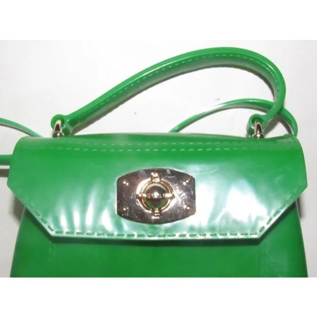 Furla, 'Candy' line, translucent lime jelly plastic, two-way style bag with gold hardware, a twist lock closure, removable strap, and a fun retro style