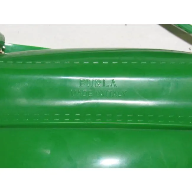 Furla, 'Candy' line, translucent lime jelly plastic, two-way style bag with gold hardware, a twist lock closure, removable strap, and a fun retro style