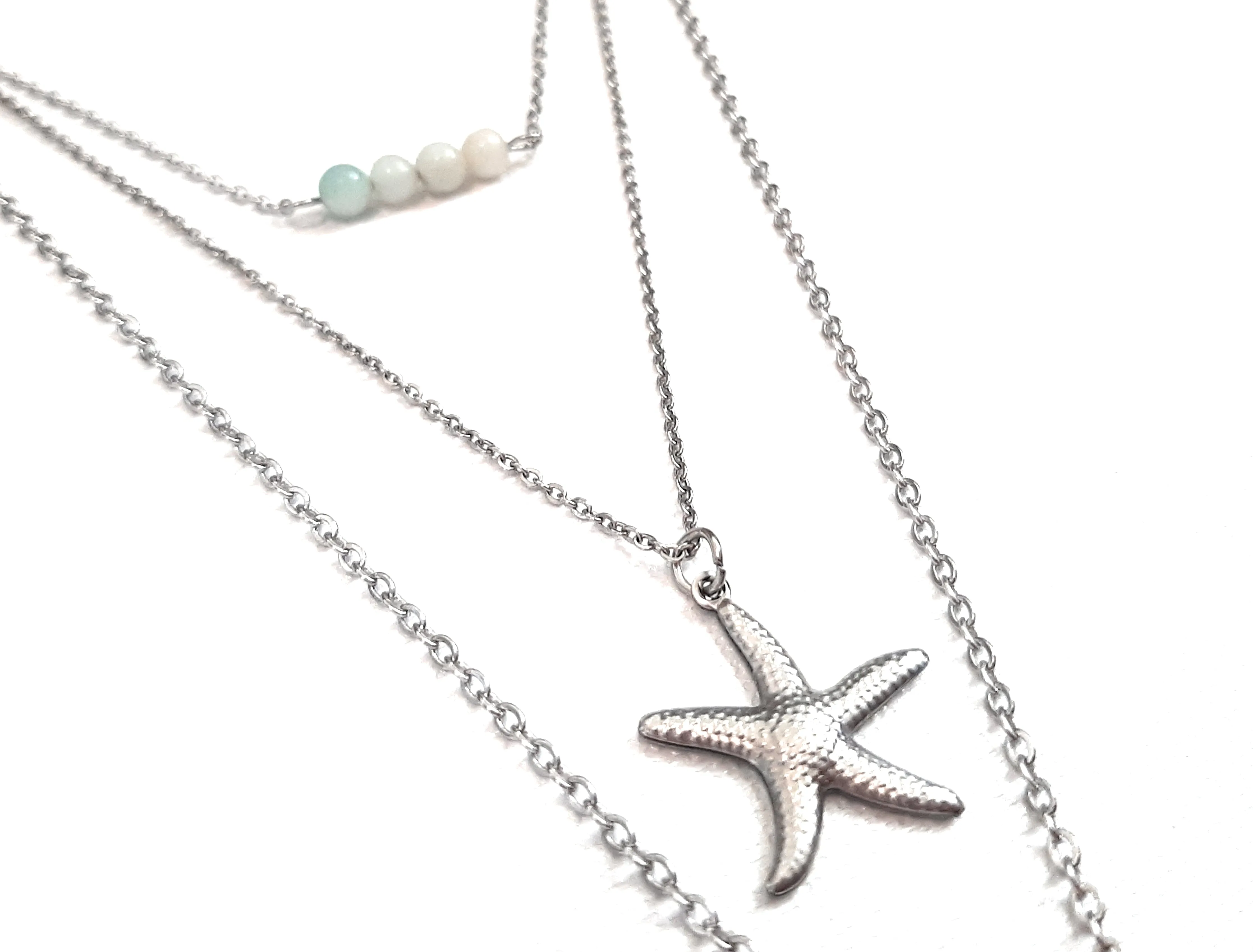 Gemstone & Charm Layered Necklace Set - Amazonite