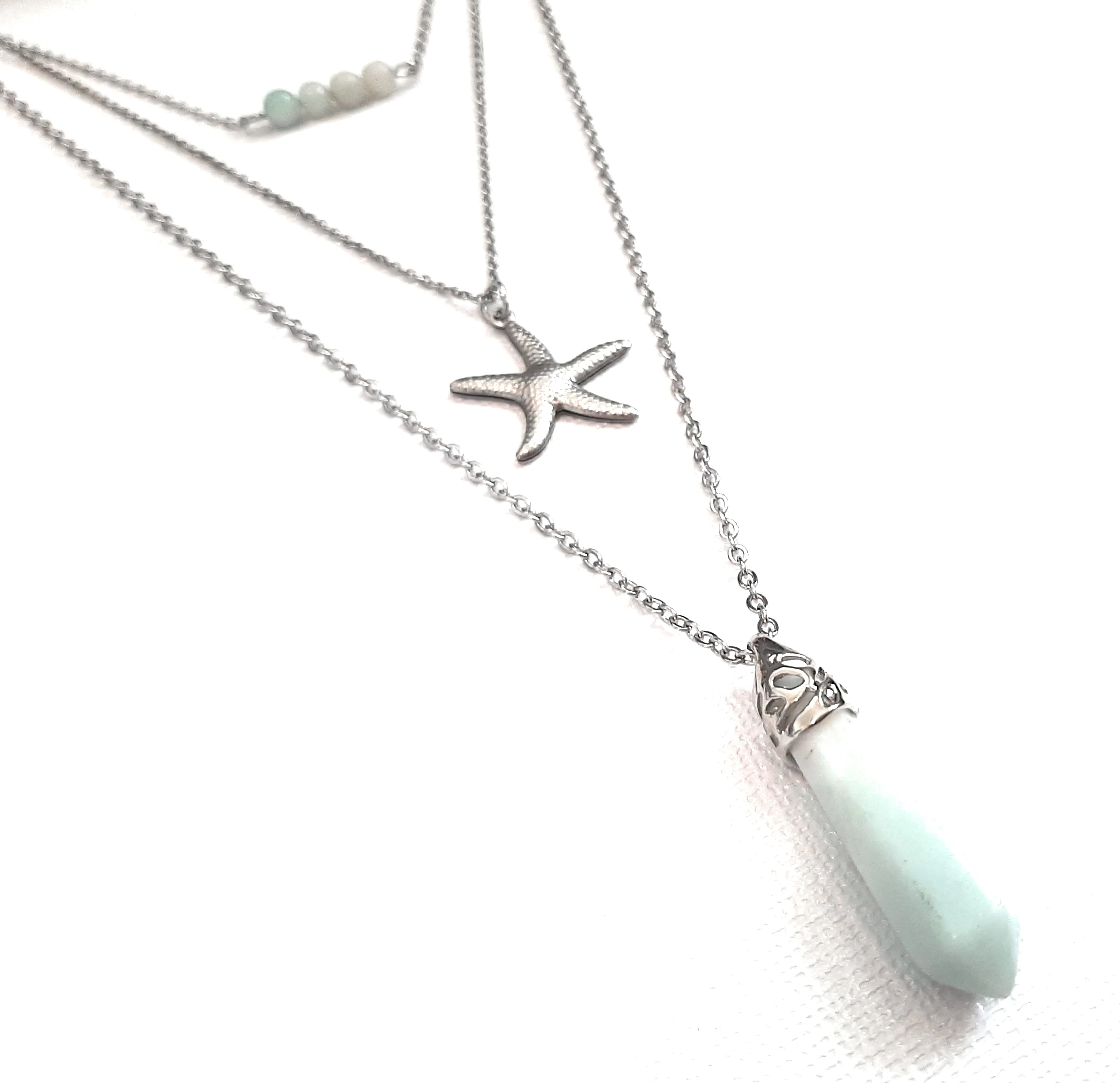 Gemstone & Charm Layered Necklace Set - Amazonite