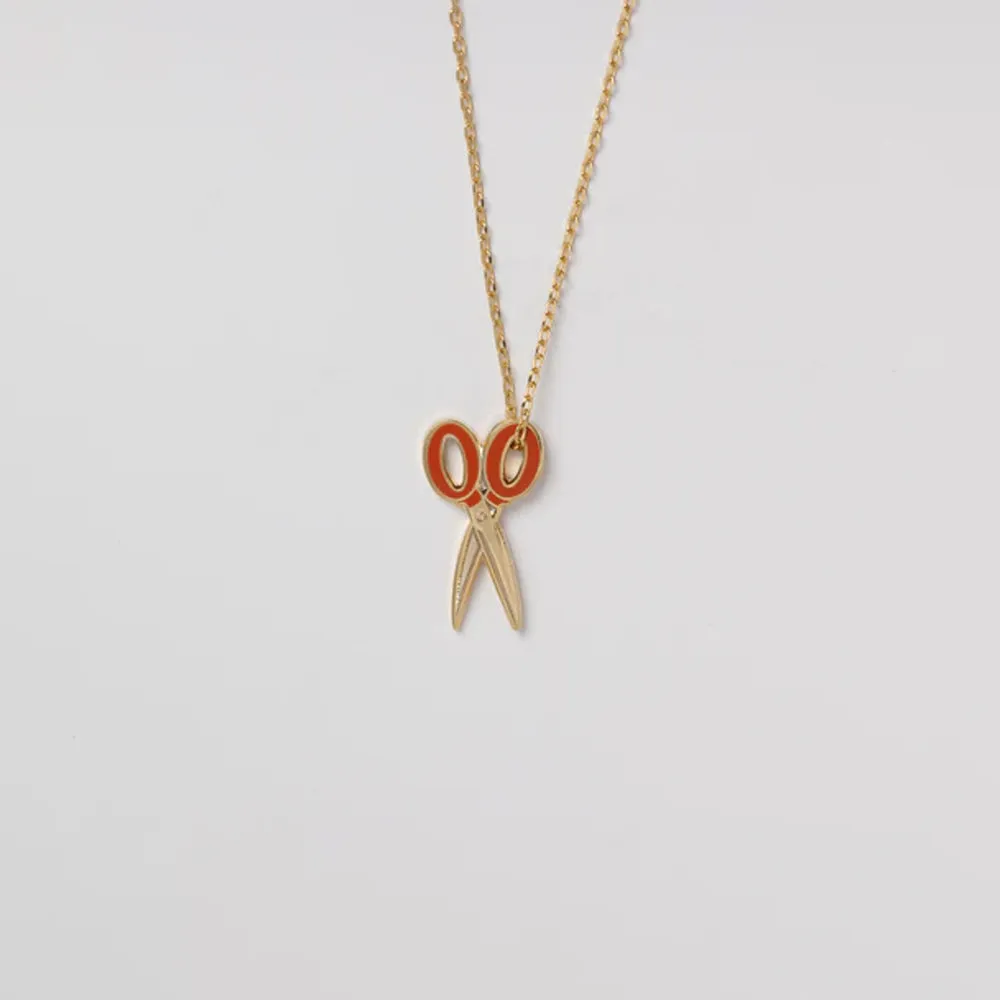 gilded enamel scissors pendant necklace