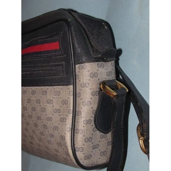 Gucci Crossbody W Micro Guccissima Canvasleather Shouldercrossbody Navy G Printredblue Stripe Coated