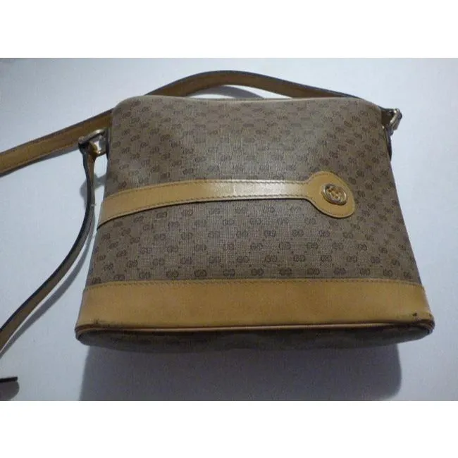 Gucci Vintage Purses Shades Of Brown Leather Coated Canvas Crossbody Bag